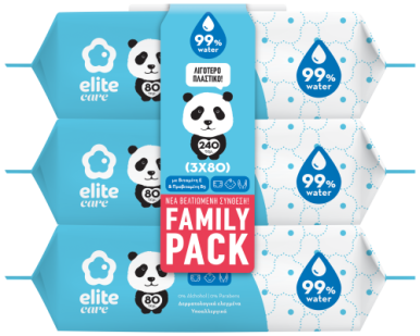 Elite Care Baby Wipes Water 80's (2+1 Free)